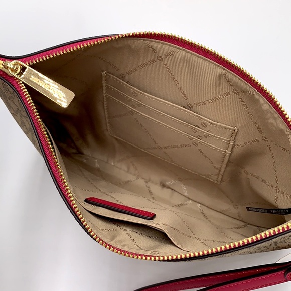 Michael Kors Jet Set LG 2 in 1 card case wristlet Wallet CARMINE PINK SIGNATURE - Picture 14 of 15